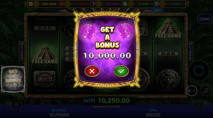 Mayan Madness – premijos pirkimo ekranas